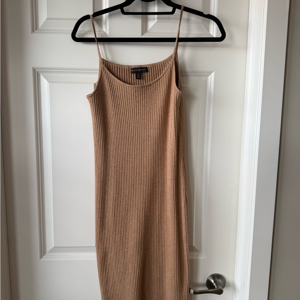 Banana Republic Tan Ribbed Midi Slip Dress